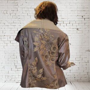Johnny Was Biya Boho Applique Sherpa Jacket Metallic Silver Stunning!